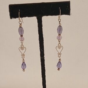 Handmade Purple Heart Drop Earrings Beaded Dangle Casual Everyday Bohemian